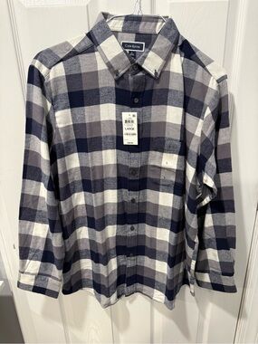 Club Room Men’s Large Navy and White Plaid Flannel